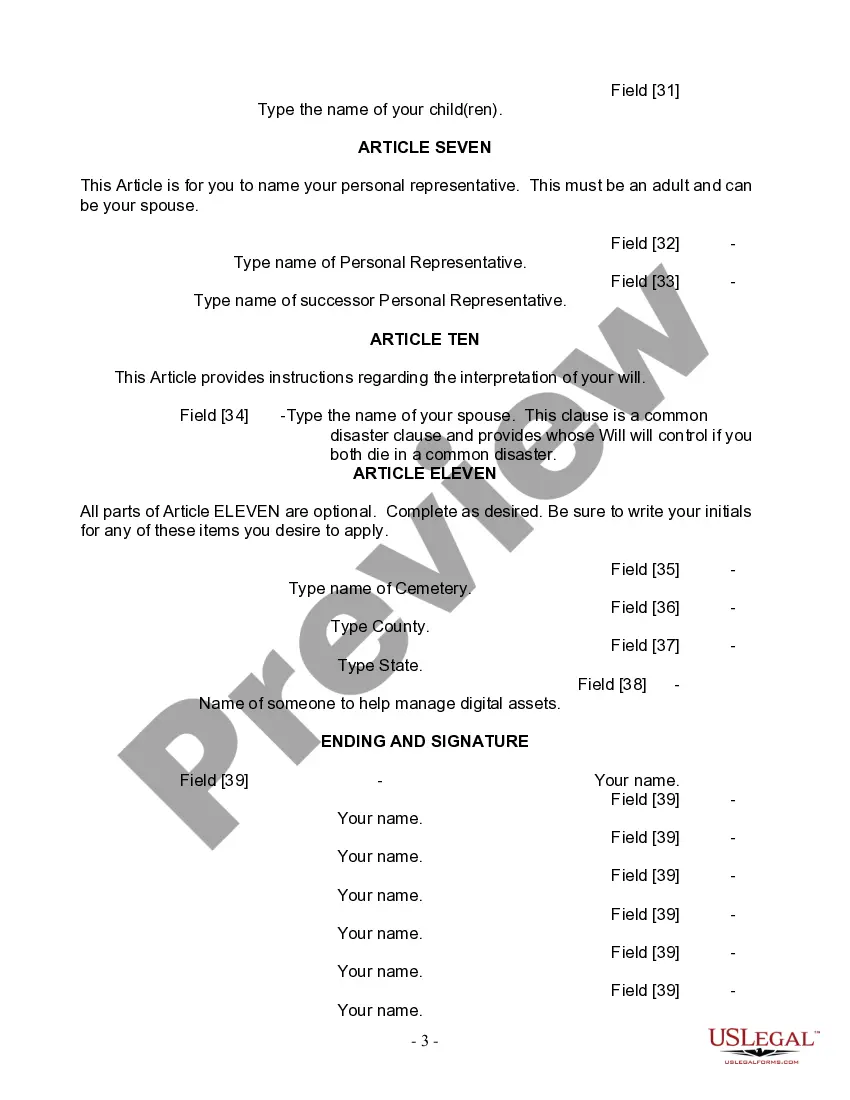 Preview Last Will and Testament for Married person with Adult Children