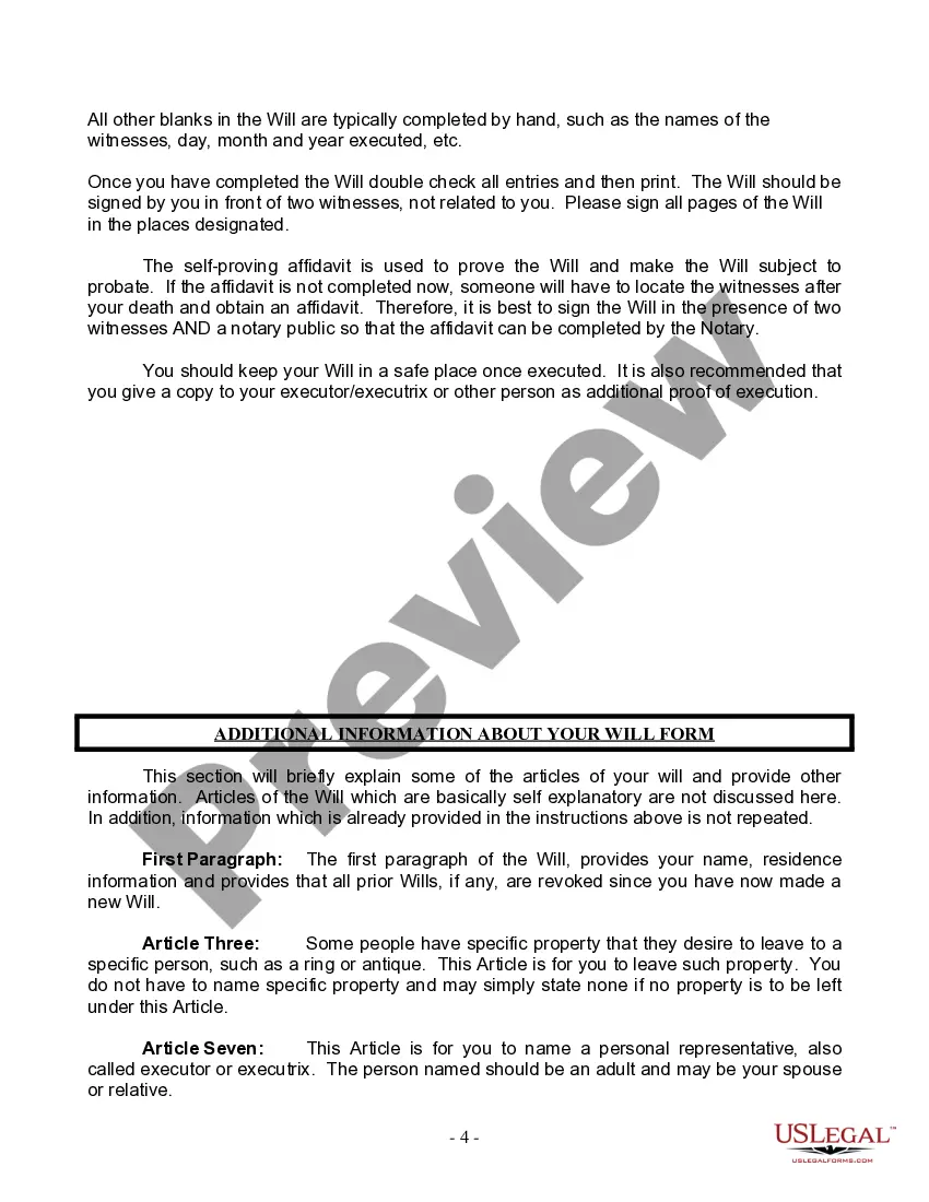 Preview Last Will and Testament for Married person with Adult Children