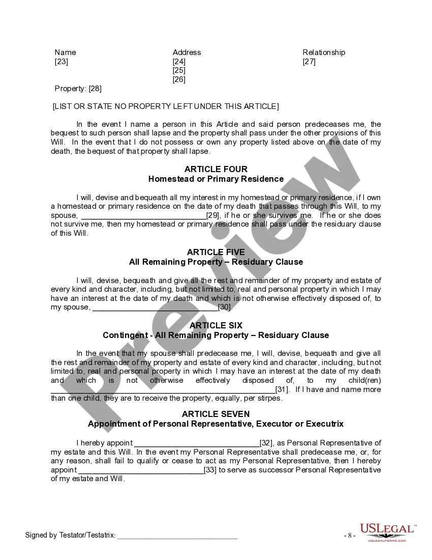 Preview Last Will and Testament for Married person with Adult Children