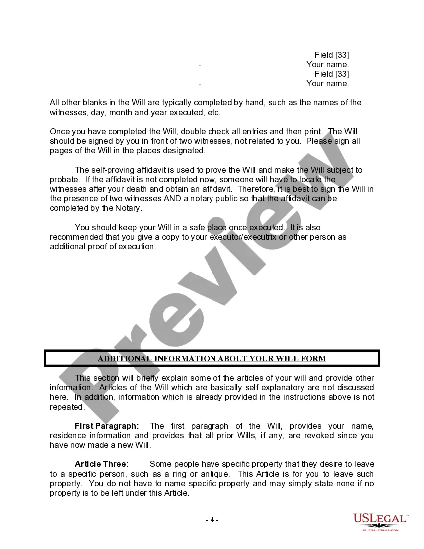 Preview Last Will and Testament for a Married Person with No Children