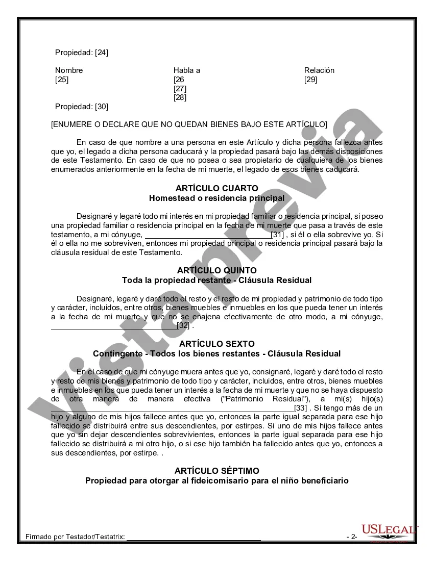 Preview Formulario de última voluntad y testamento legal para persona casada con hijos menores
