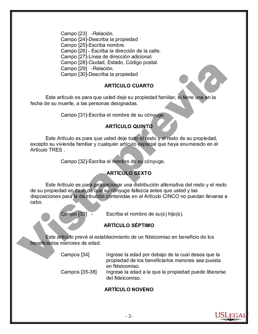 Preview Formulario de última voluntad y testamento legal para persona casada con hijos menores