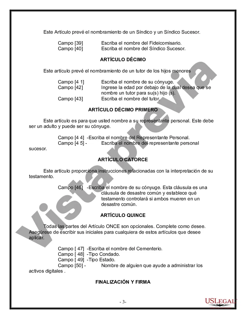 Preview Formulario de última voluntad y testamento legal para persona casada con hijos menores