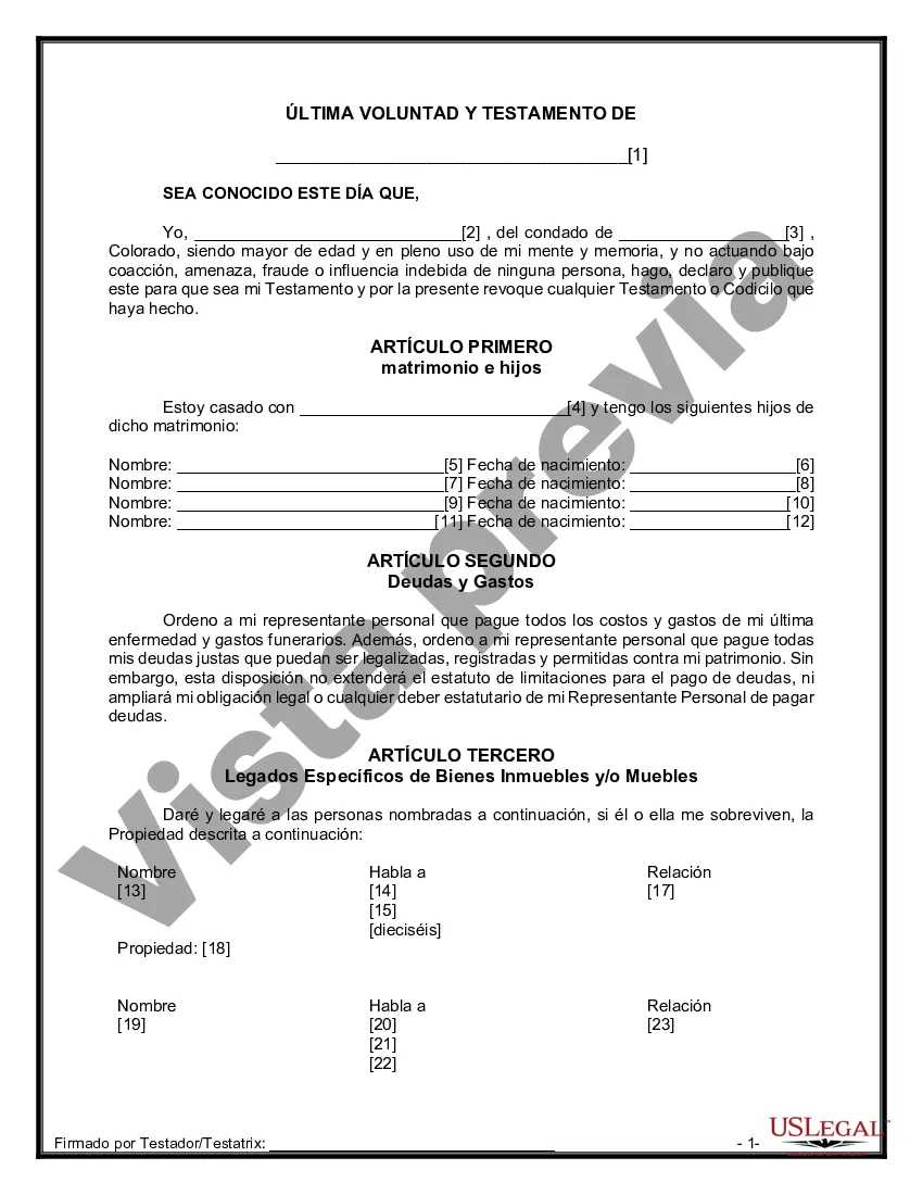 Preview Formulario de última voluntad y testamento legal para persona casada con hijos menores