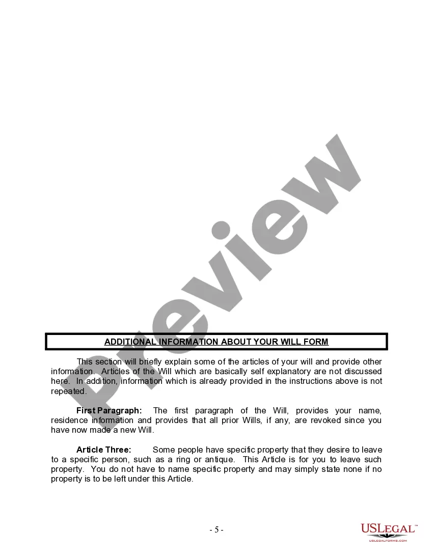 Preview Last Will and Testament for Married person with Minor Children