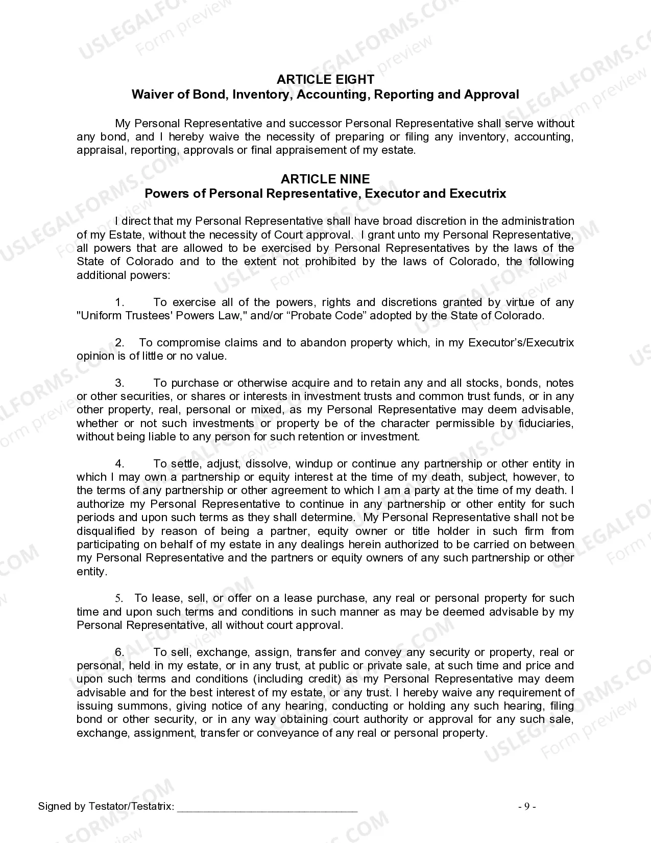 Preview Last Will and Testament for Civil Union Partner with Adult Children