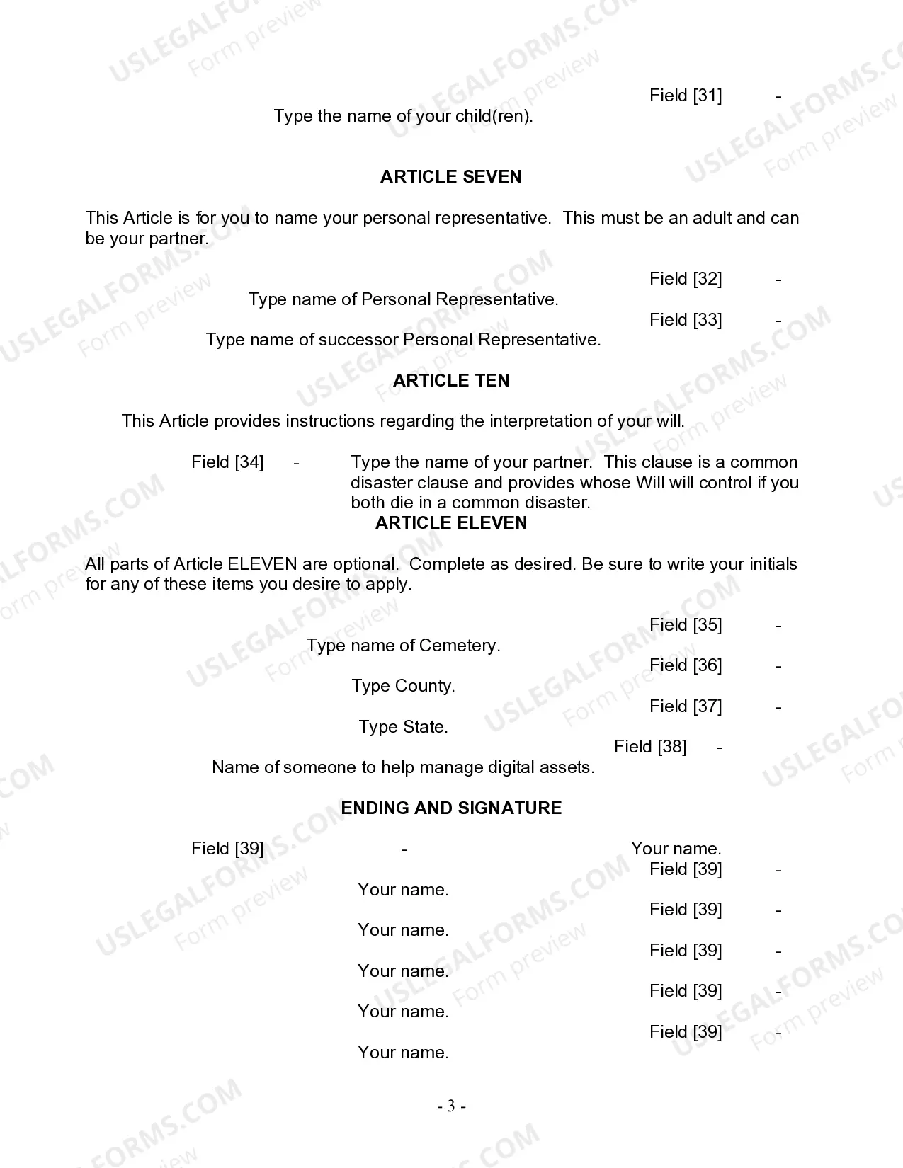 Preview Last Will and Testament for Civil Union Partner with Adult Children