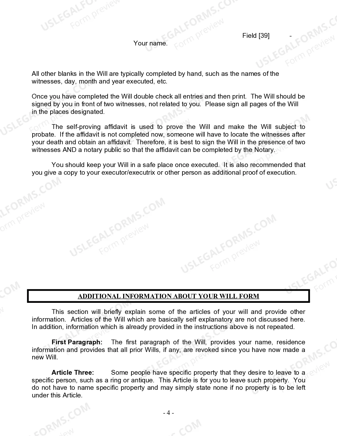 Preview Last Will and Testament for Civil Union Partner with Adult Children