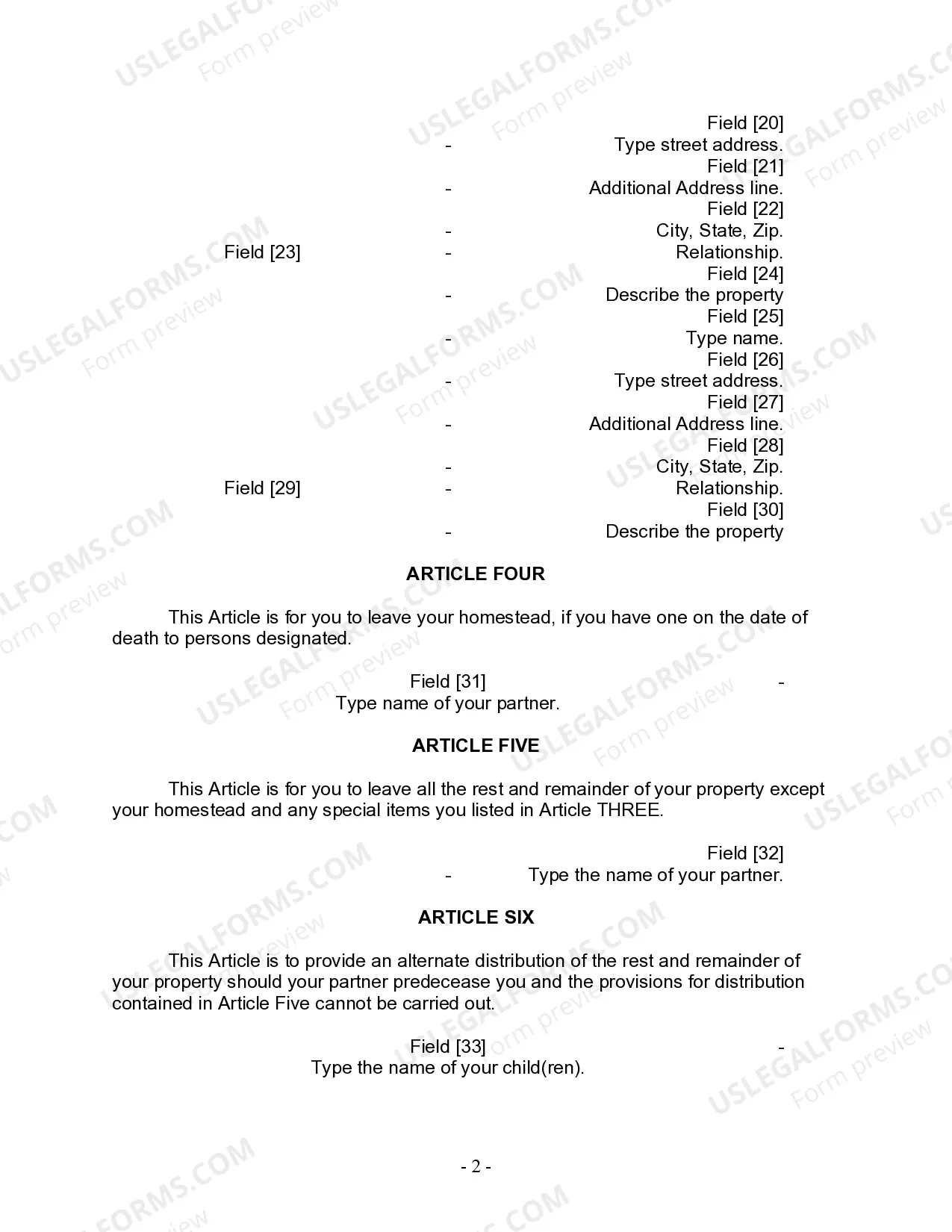 Preview Last Will and Testament for Civil Union Partner with Minor Children