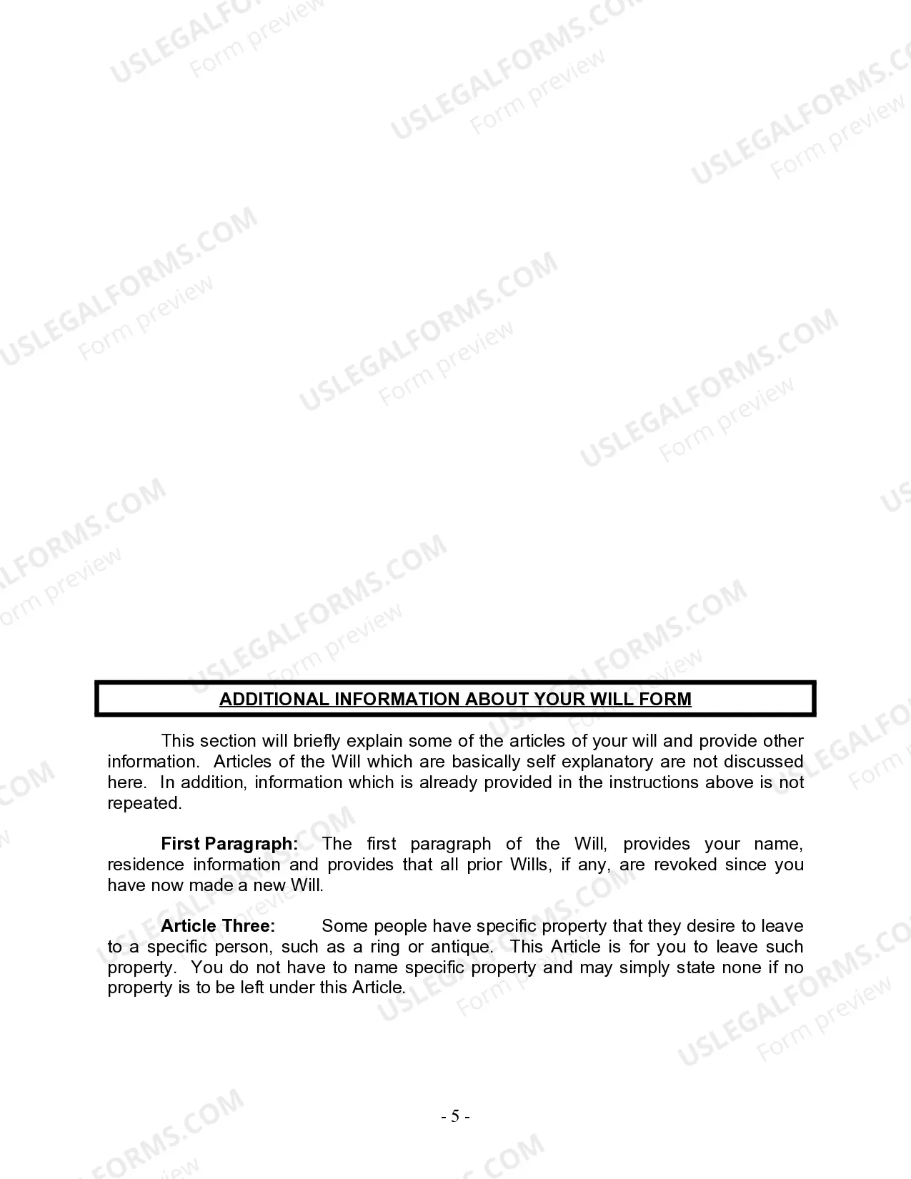 Preview Last Will and Testament for Civil Union Partner with Minor Children