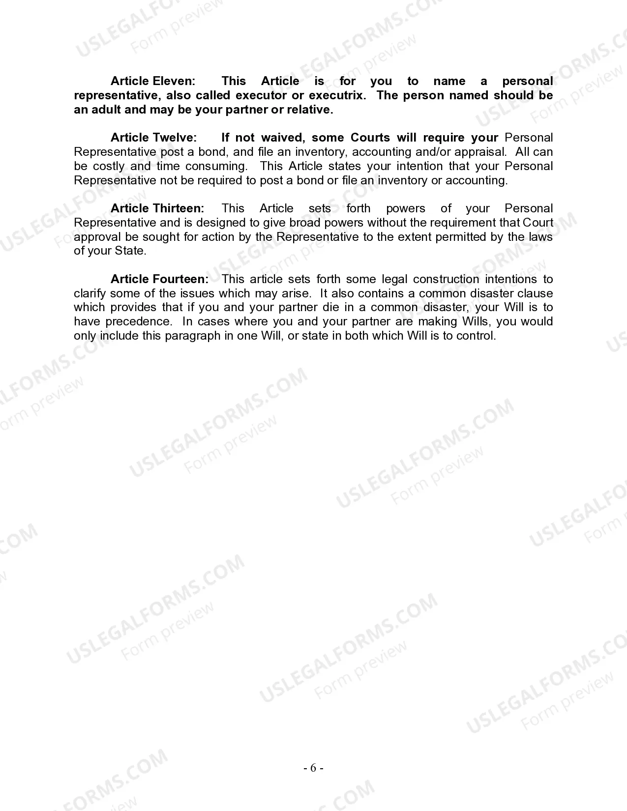 Preview Last Will and Testament for Civil Union Partner with Minor Children