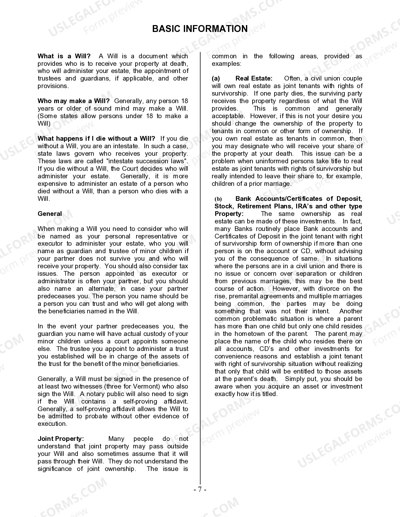 Preview Last Will and Testament for Civil Union Partner with Minor Children