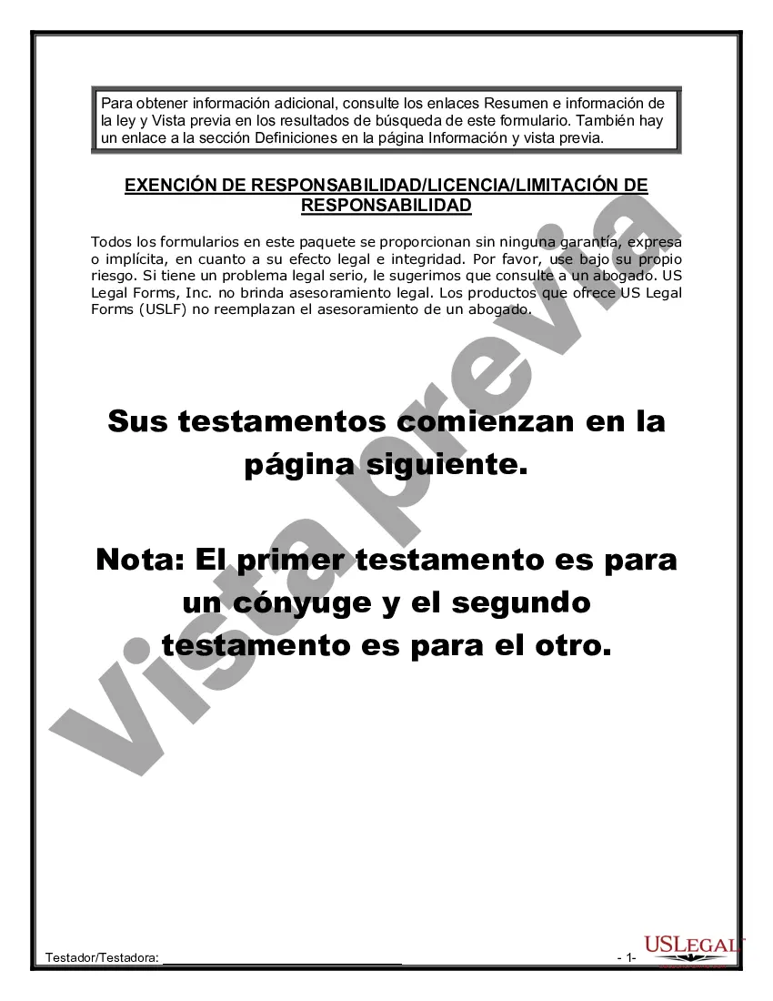 Preview Paquete de Voluntades Mutuas con Últimas Voluntades y Testamentos para Pareja Casada con Hijos Adultos