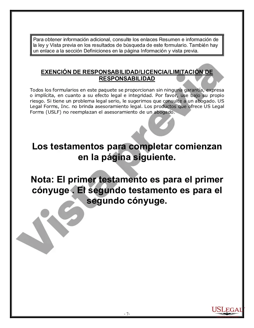 Preview Paquete de Voluntades Mutuas con Últimas Voluntades y Testamentos para Pareja Casada con Hijos Menores