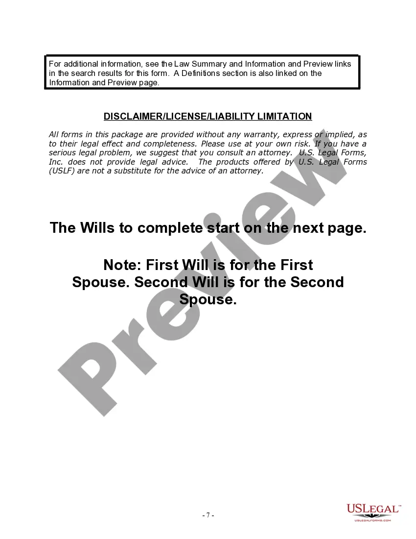 Preview Mutual Wills Package with Last Wills and Testaments for Married Couple with Minor Children