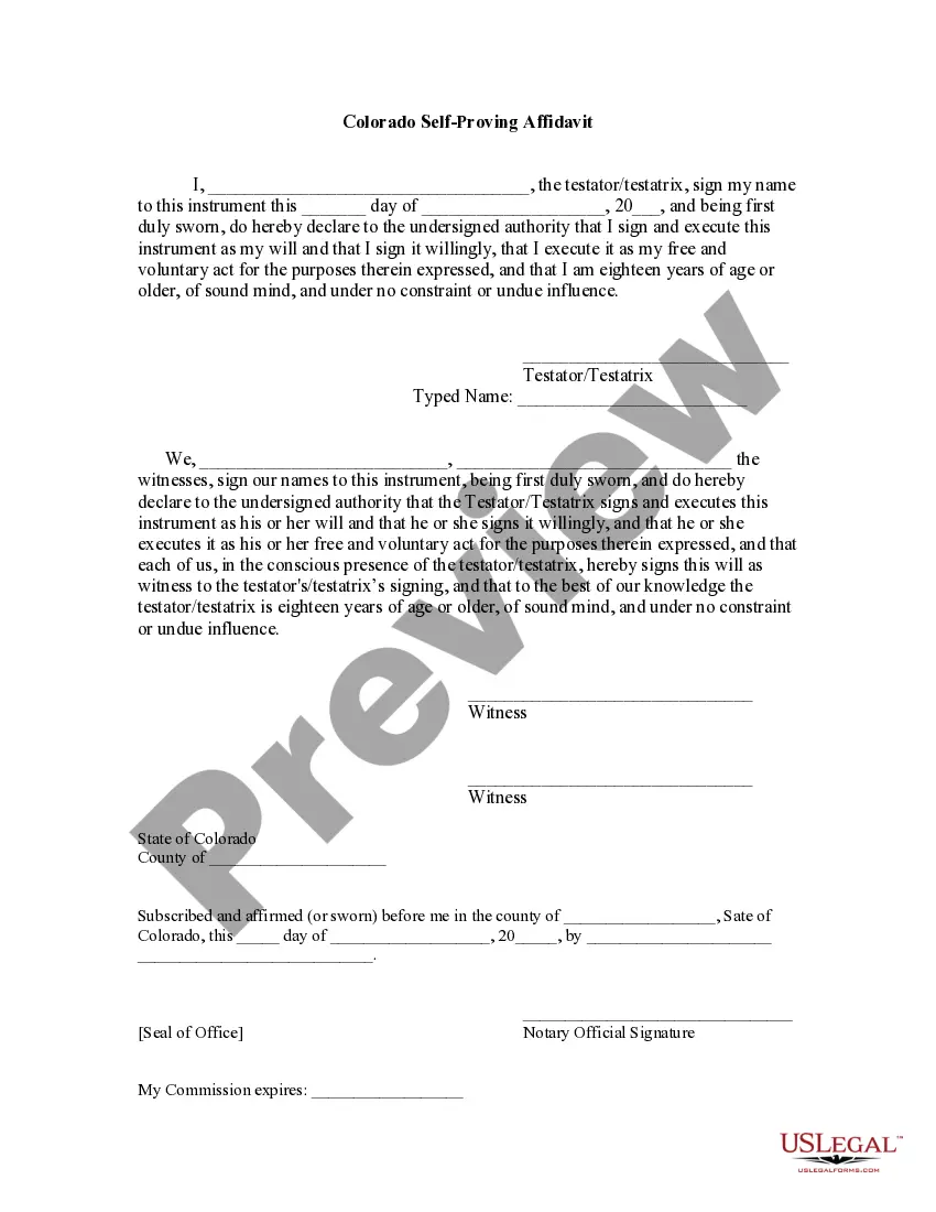 Get Colorado Codicil to Will Form for Amending Your Will - Will Changes or Amendments Preview Colorado Codicil to Will Form for Amending Your Will - Will Changes or Amendments