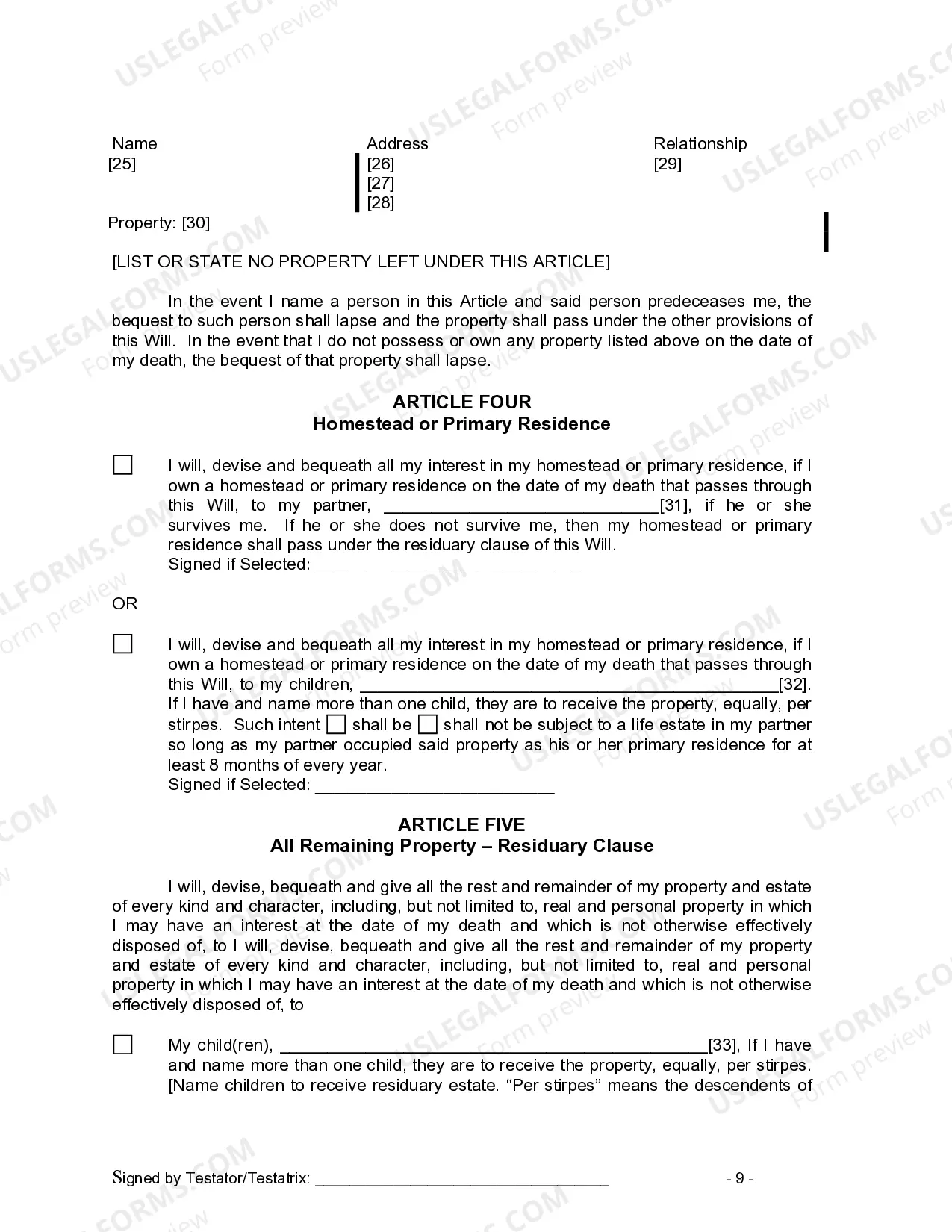 Preview Last Will and Testament for Domestic Partner with Adult and Minor Children from Prior Marriage