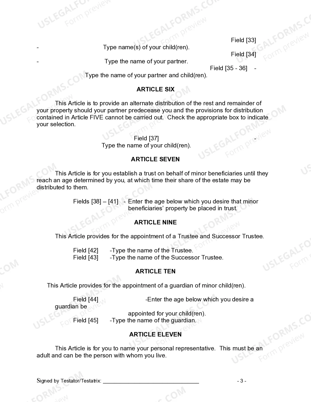 Preview Last Will and Testament for Domestic Partner with Adult and Minor Children from Prior Marriage