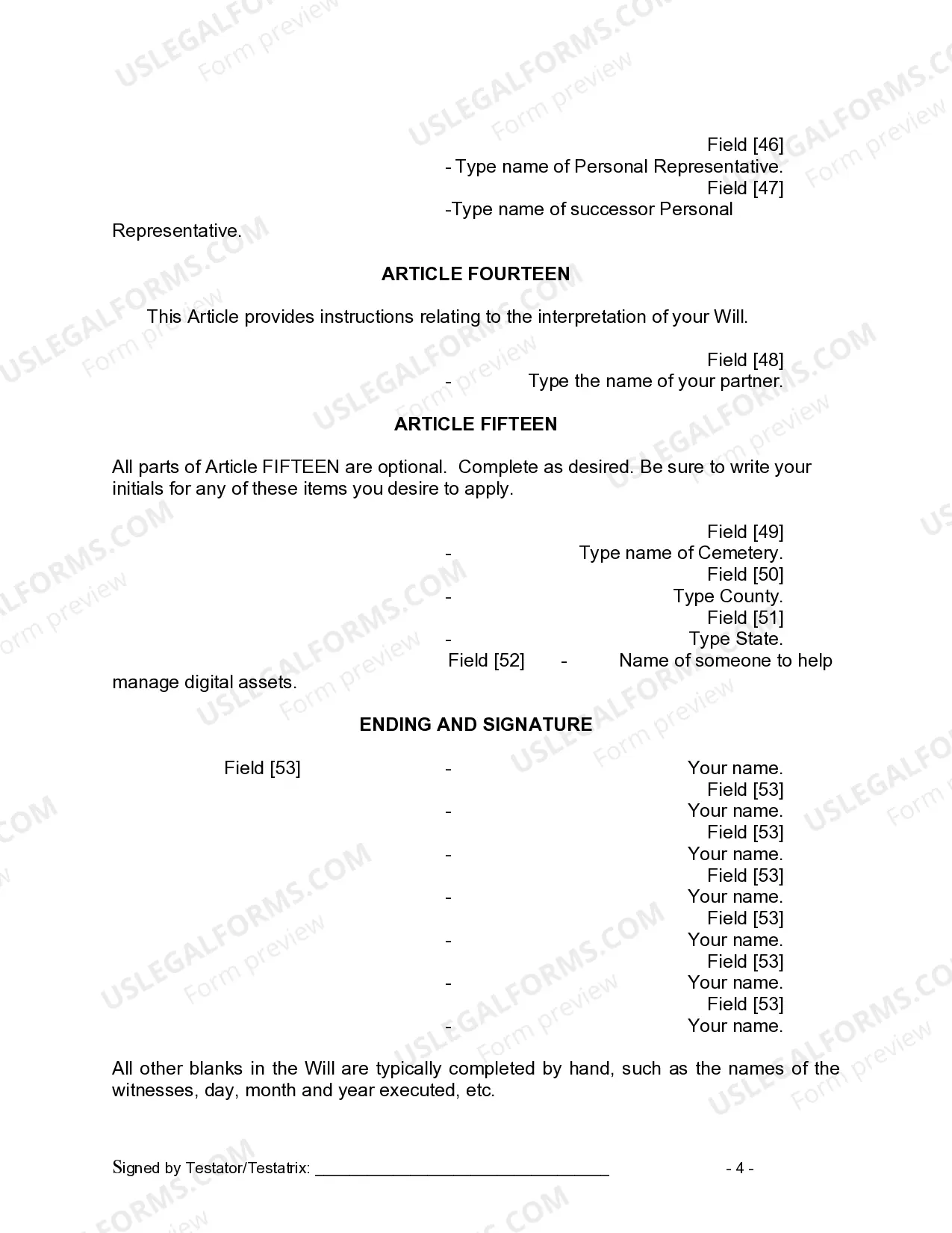Preview Last Will and Testament for Domestic Partner with Adult and Minor Children from Prior Marriage