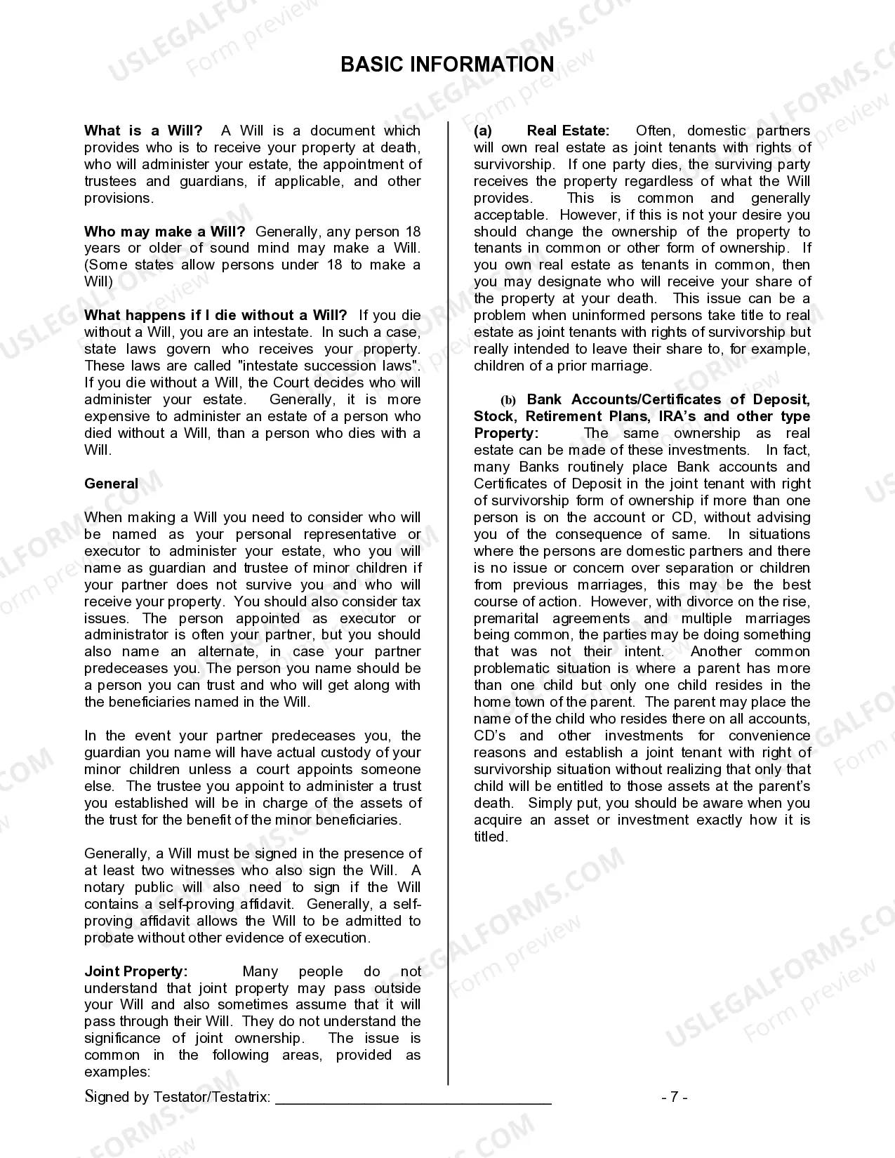 Preview Last Will and Testament for Domestic Partner with Adult and Minor Children from Prior Marriage