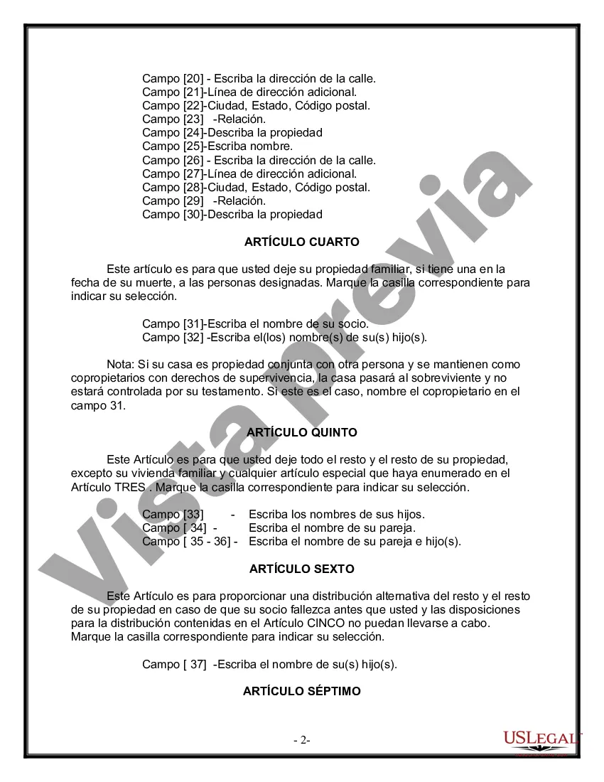 Preview Formulario Legal de Última Voluntad y Testamento para Pareja de Unión Civil con Hijos Adultos y Menores de Matrimonio Anterior