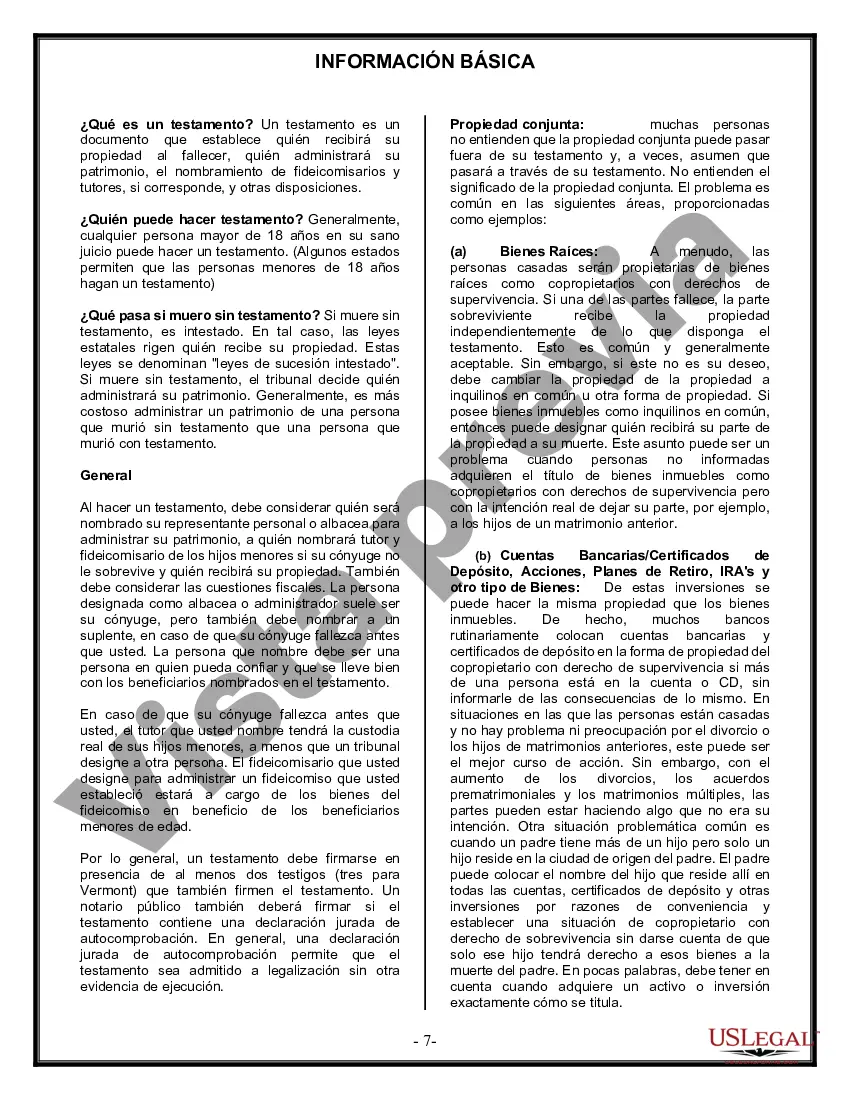 Preview Formulario Legal de Última Voluntad y Testamento para Persona Casada con Hijos Adultos y Menores de Matrimonio Anterior