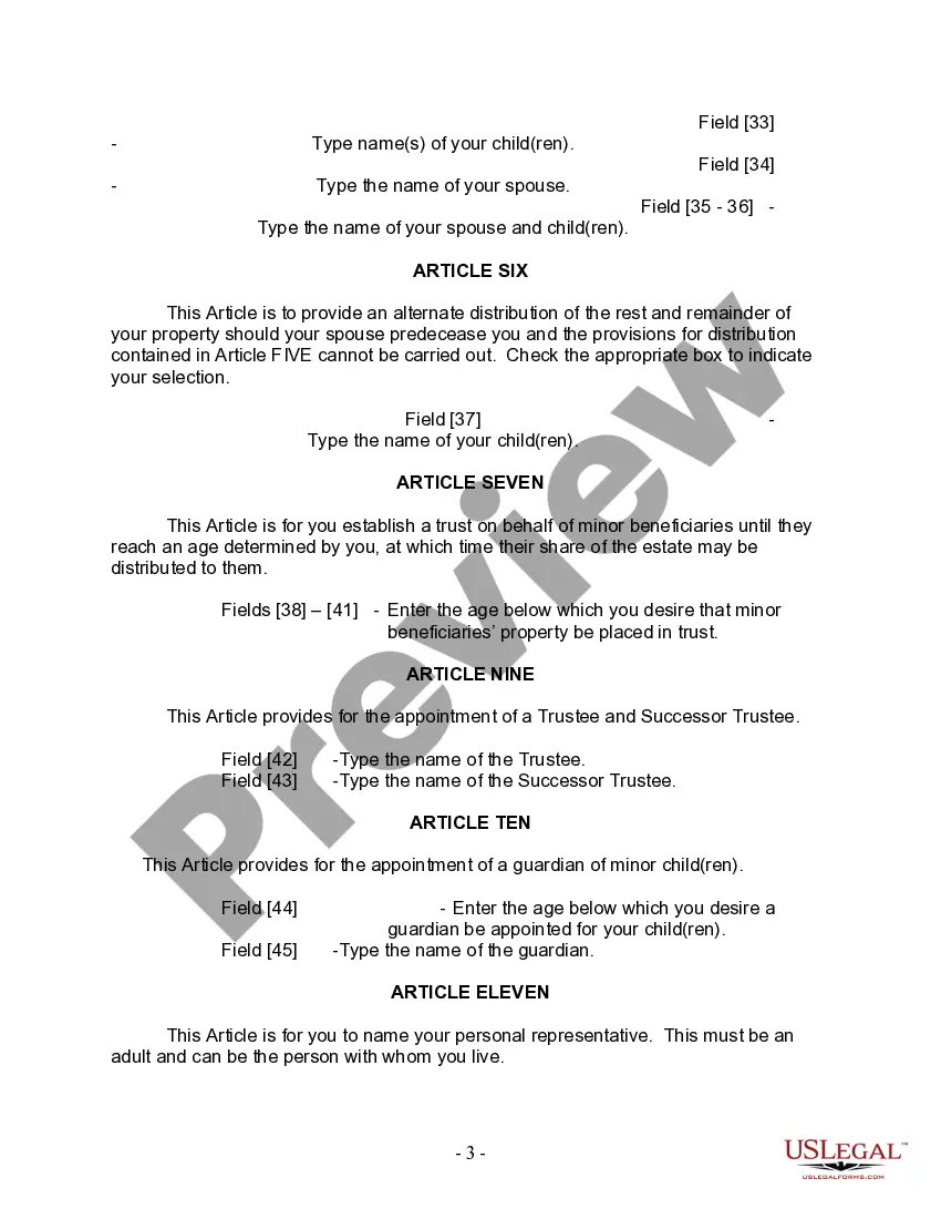 Preview Last Will and Testament for Married Person with Adult and Minor Children from Prior Marriage