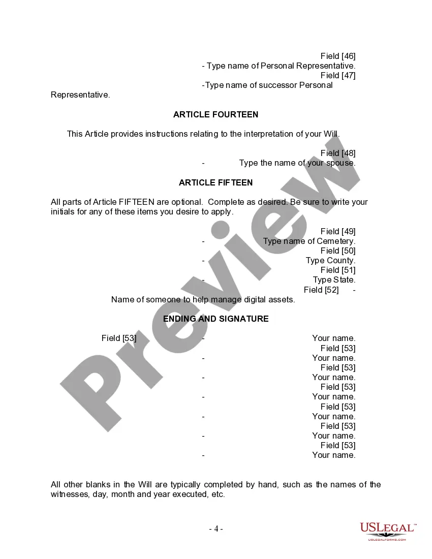 Preview Last Will and Testament for Married Person with Adult and Minor Children from Prior Marriage