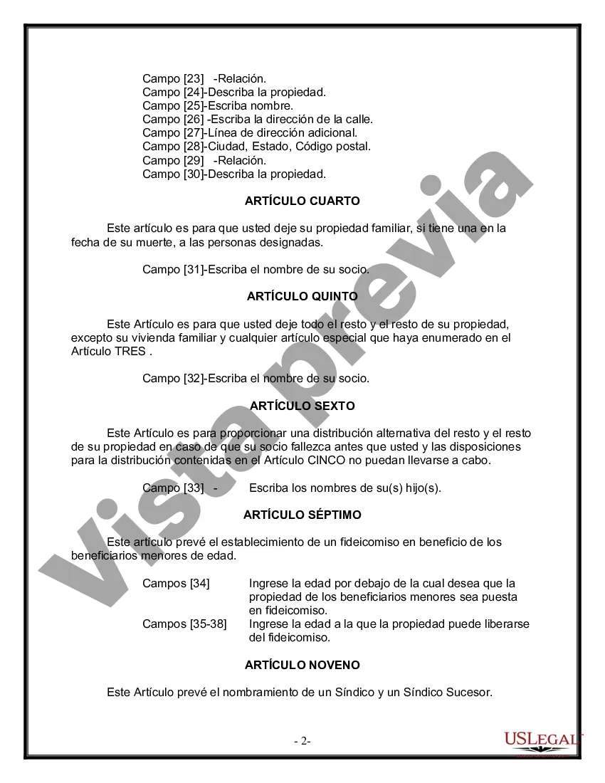 Preview Formulario de última voluntad y testamento legal para pareja de hecho con hijos adultos y menores