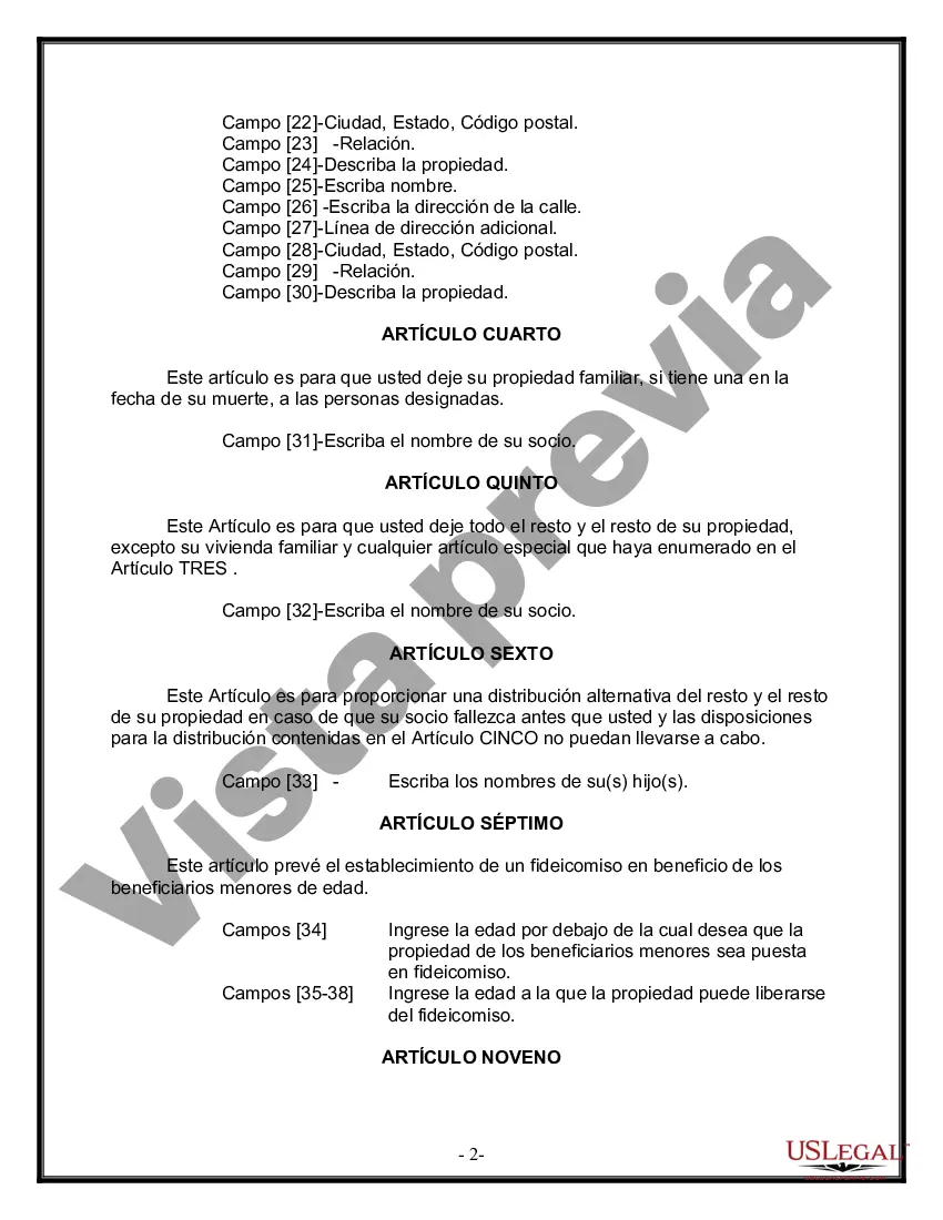 Preview Formulario Legal de Última Voluntad y Testamento para Pareja de Unión Civil con Hijos Adultos y Menores