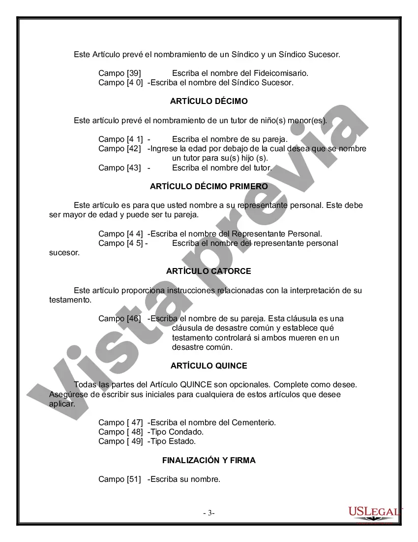 Preview Formulario Legal de Última Voluntad y Testamento para Pareja de Unión Civil con Hijos Adultos y Menores