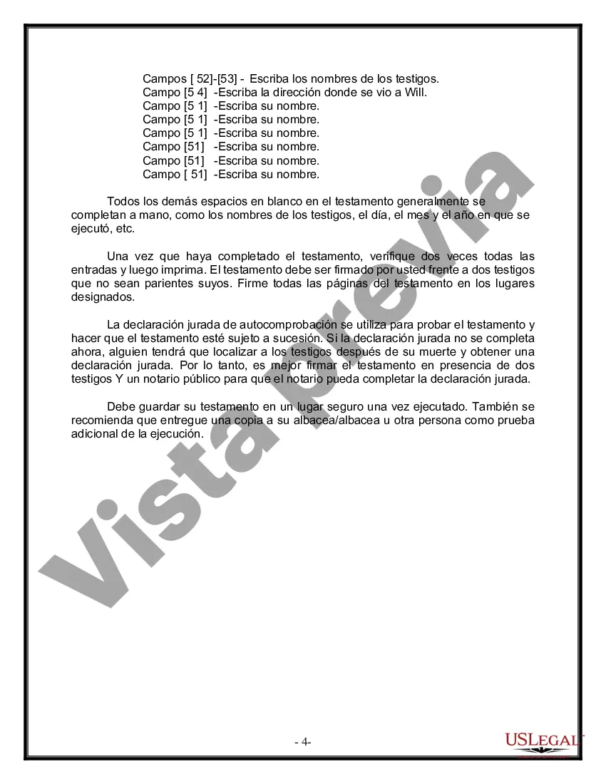 Preview Formulario Legal de Última Voluntad y Testamento para Pareja de Unión Civil con Hijos Adultos y Menores