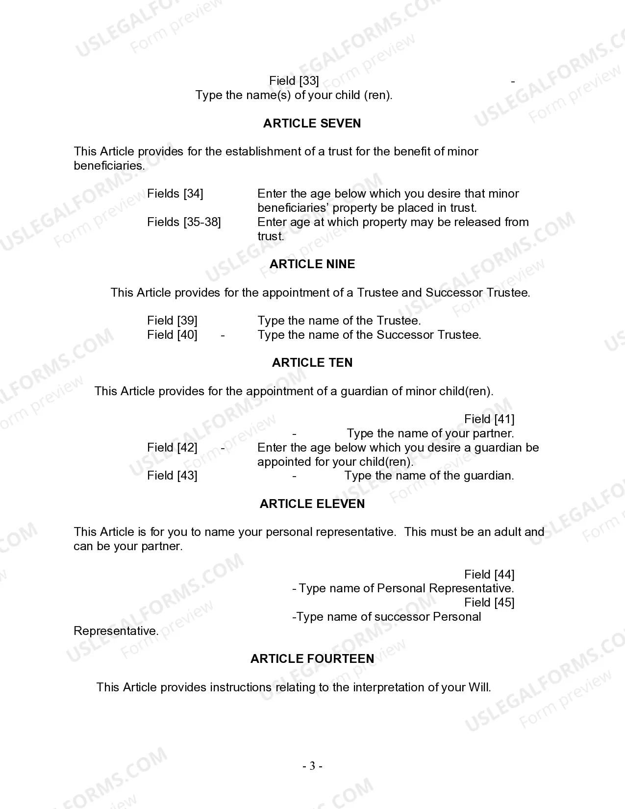 Preview Last Will and Testament for Civil Union Partner with Adult and Minor Children