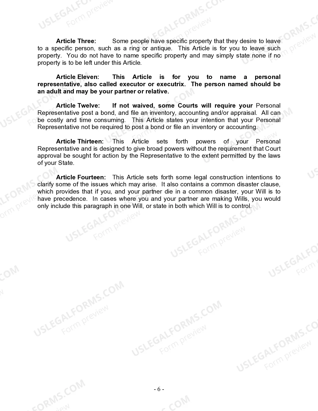 Preview Last Will and Testament for Civil Union Partner with Adult and Minor Children