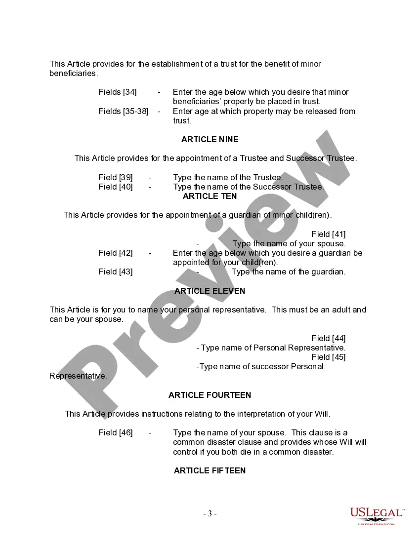 Preview Last Will and Testament for Married Person with Adult and Minor Children