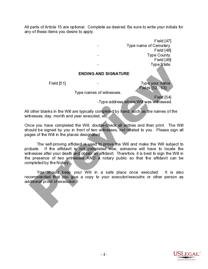 Preview Last Will and Testament for Married Person with Adult and Minor Children