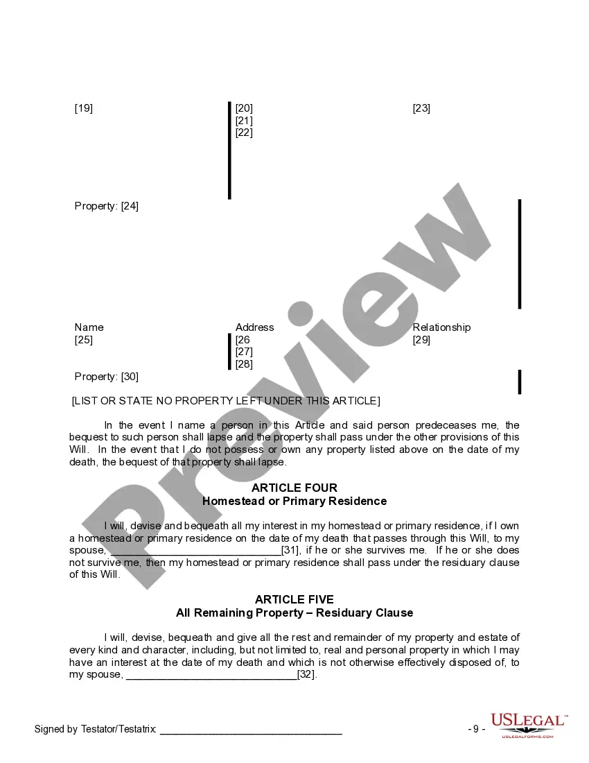 Preview Last Will and Testament for Married Person with Adult and Minor Children