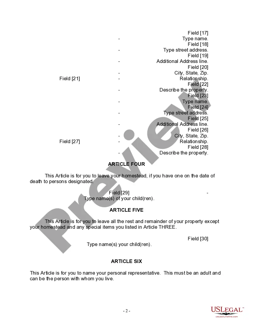 Preview Last Will and Testament for a Widow or Widower with Adult Children
