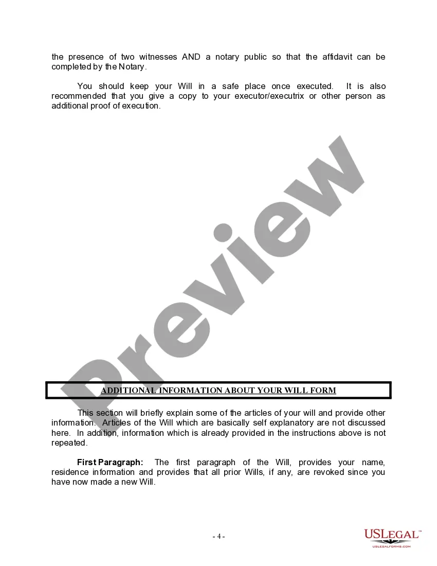 Preview Last Will and Testament for a Widow or Widower with Adult Children