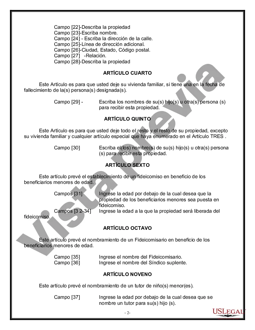 Preview Formulario Legal de Última Voluntad y Testamento para Viuda o Viudo con Hijos Menores