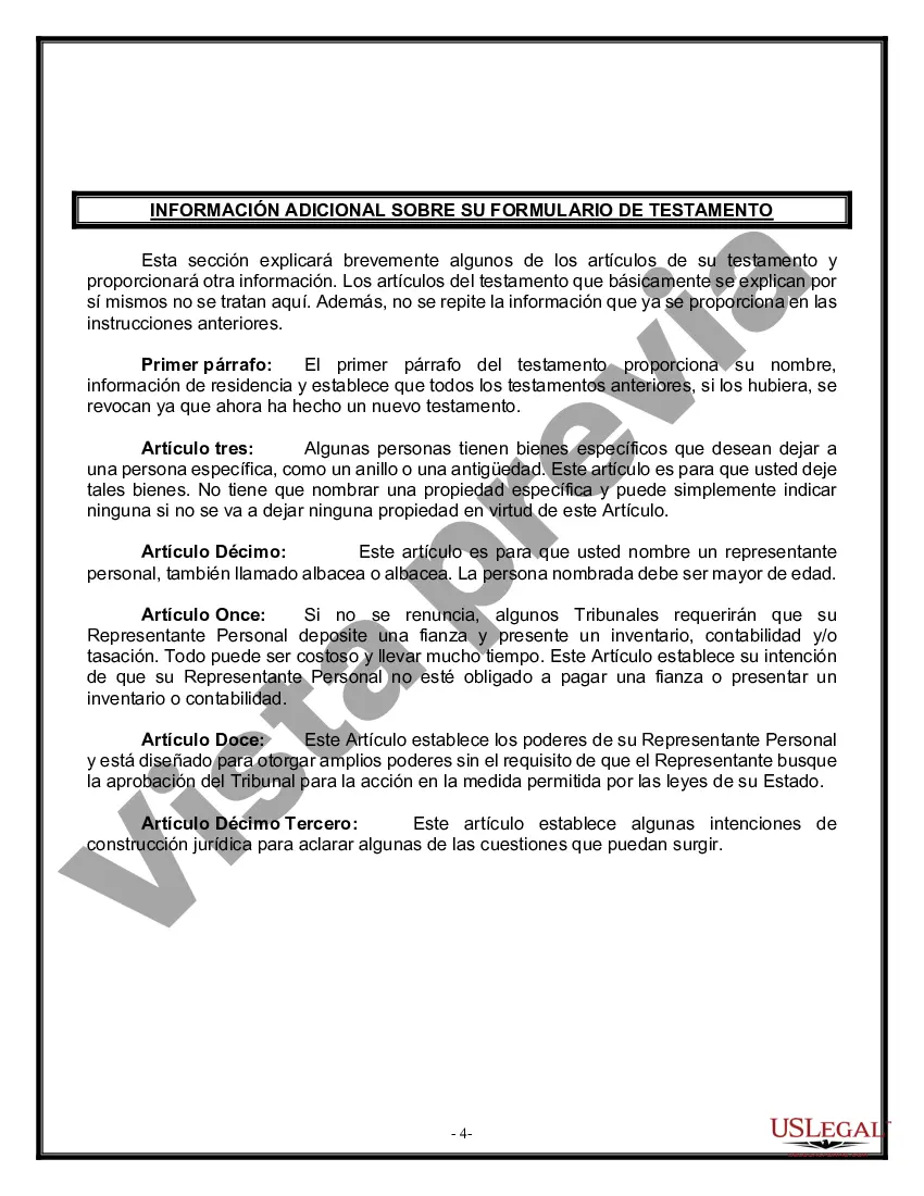 Preview Formulario Legal de Última Voluntad y Testamento para Viuda o Viudo con Hijos Menores