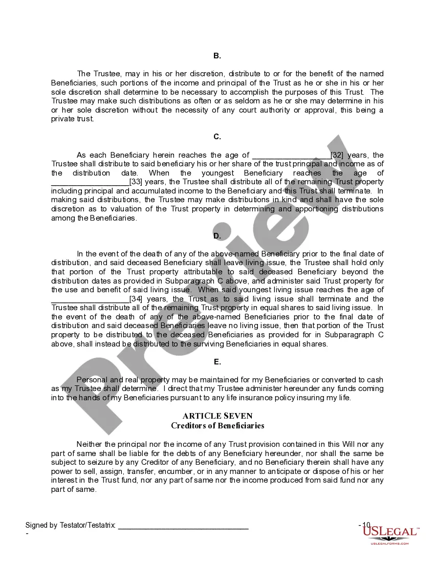 Preview Last Will and Testament for Widow or Widower with Minor Children