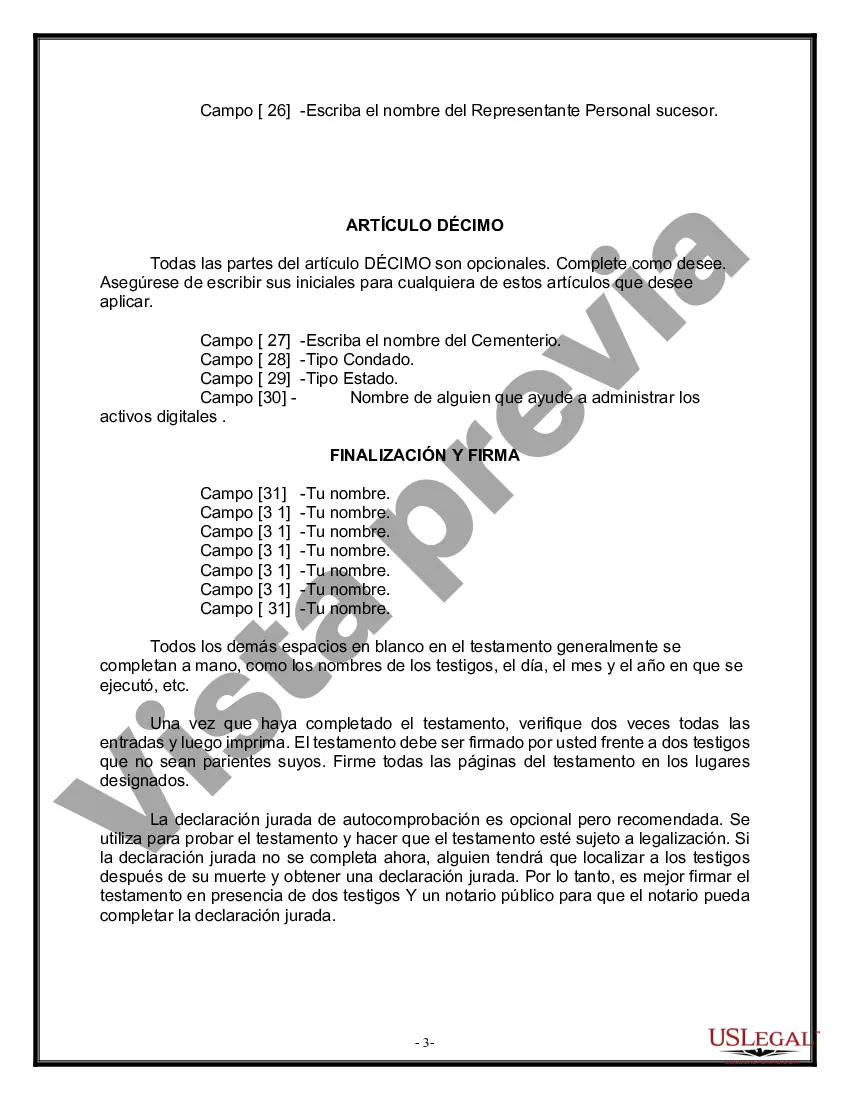 Preview Formulario de última voluntad legal para una viuda o viudo sin hijos