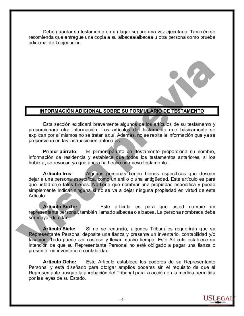 Preview Formulario de última voluntad legal para una viuda o viudo sin hijos
