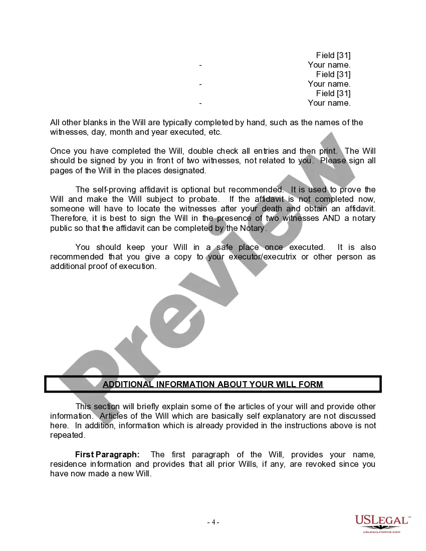 Preview Last Will for a Widow or Widower with no Children