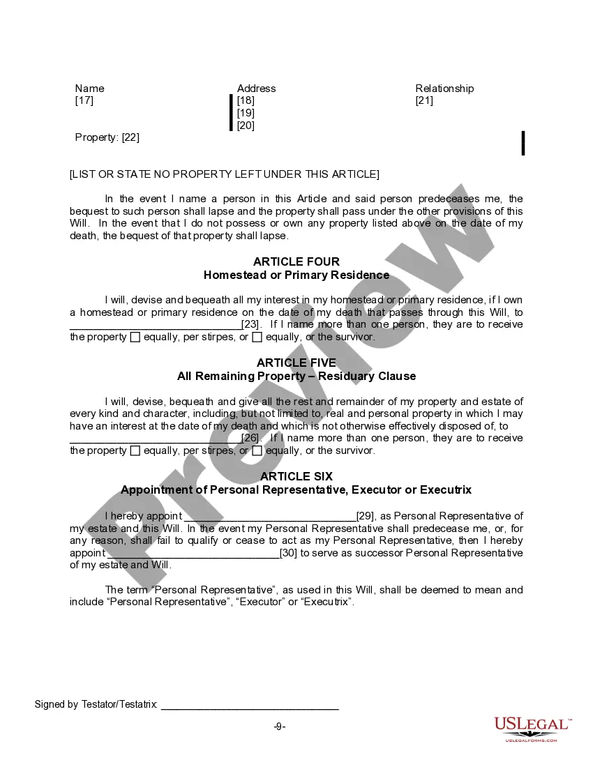 Preview Last Will for a Widow or Widower with no Children