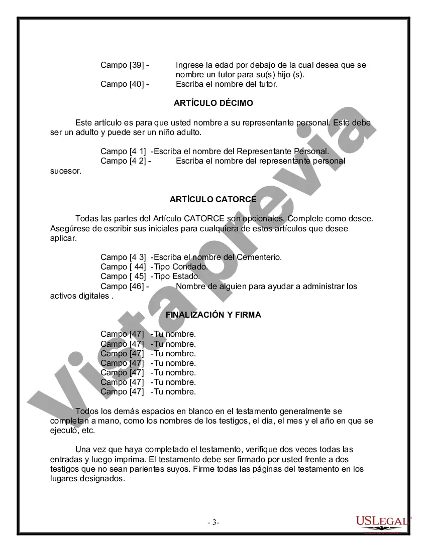 Preview Formulario Legal de Última Voluntad y Testamento para una Viuda o Viudo con Hijos Adultos y Menores