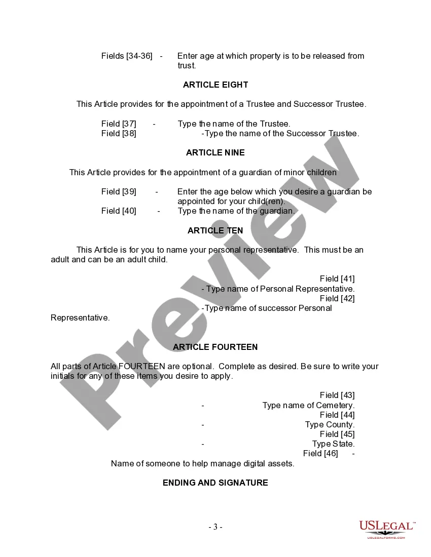 Preview Last Will and Testament for a Widow or Widower with Adult and Minor Children