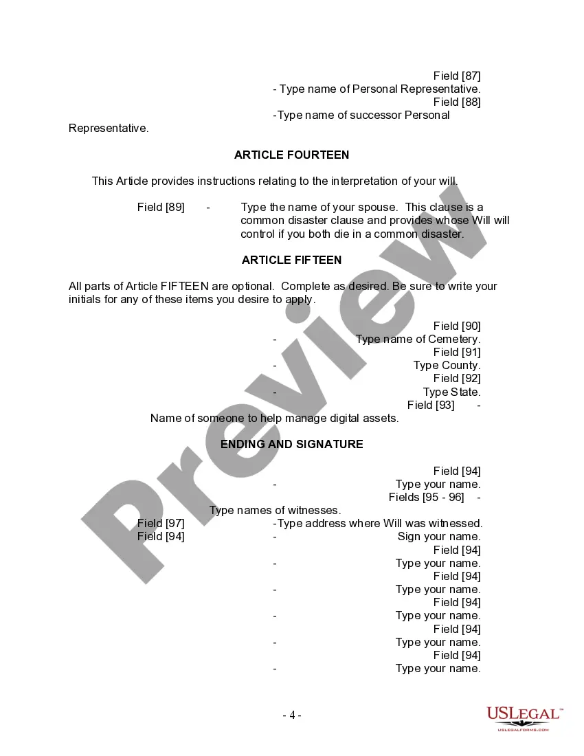Preview Last Will and Testament for Divorced and Remarried Person with Mine, Yours and Ours Children