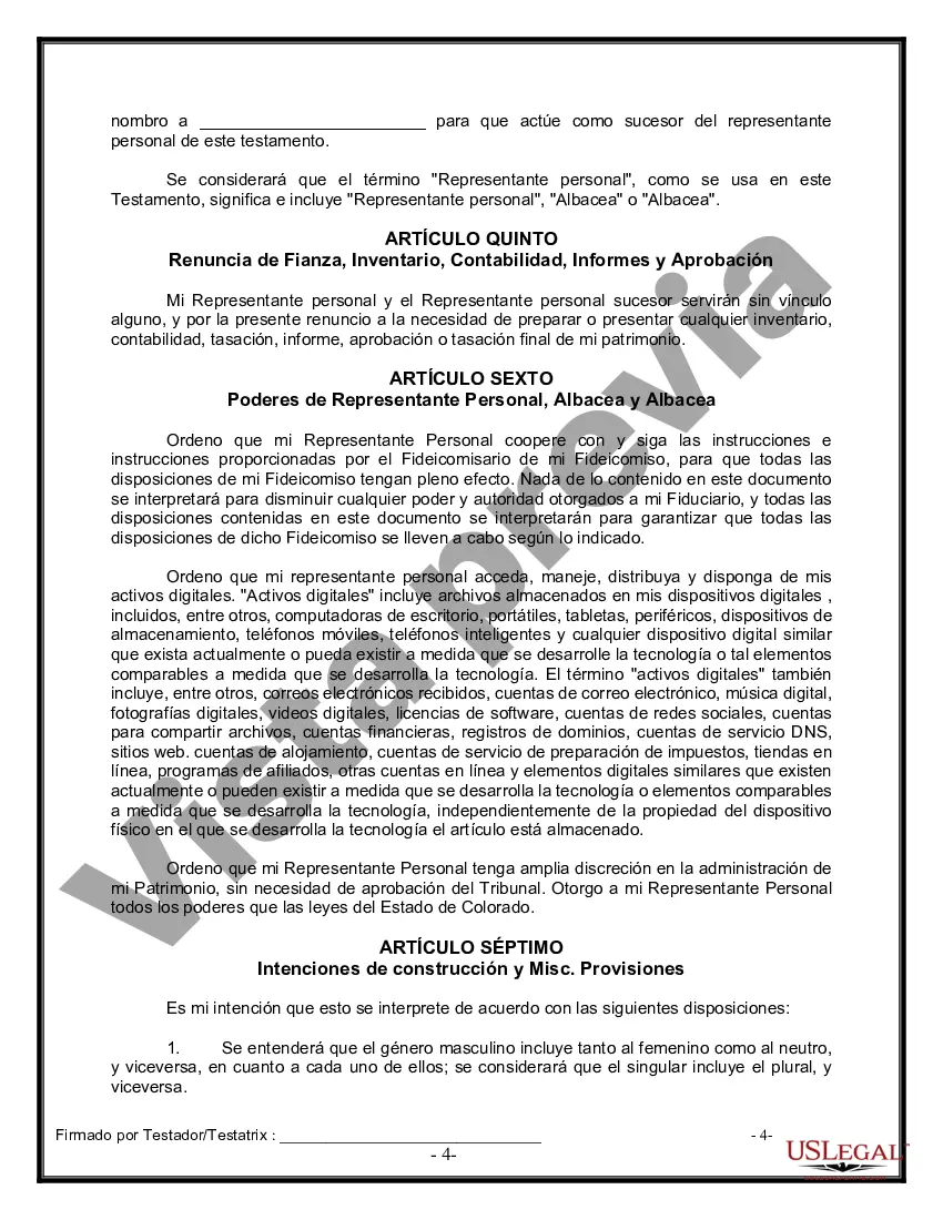 Preview Último testamento legal y formulario de testamento con todos los bienes en fideicomiso llamado testamento invertido